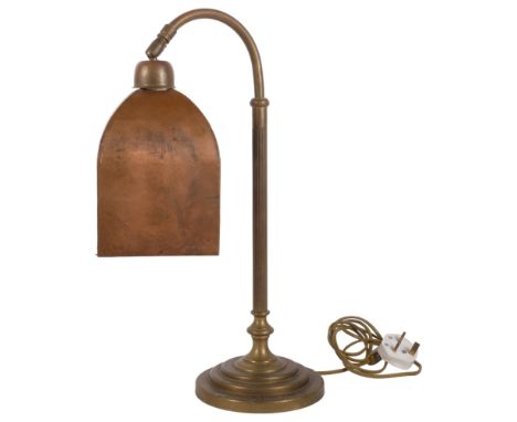 A 20th century brass desk-top lamp, with copper shade, H48cm 