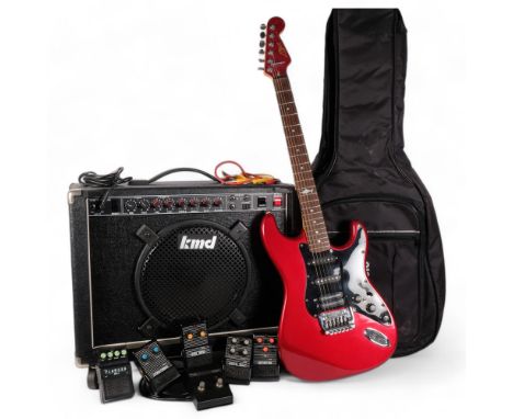 A Marlin Stingray "Superstratocaster" electric guitar, model K36, serial no. E717092, and a KMD GV60D 250 volt electric guita