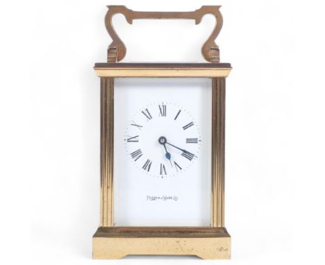 MAPPIN & WEBB LTD - a brass-cased carriage clock, height not including handle 11cm, with key 