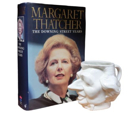 A Margaret Thatcher jug, H11cm, and a book, Margaret Thatcher The Downing Street Years, signed first edition 