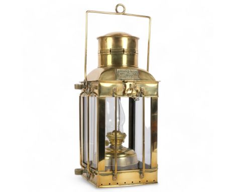 A 19th century brass cargo light, no. 3954, with embossed plaque, height not including handle 38cm 