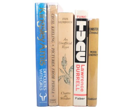 A group of 5 first edition hardback books, including Peter Cheyney "Sinister Errand", and Lawrence Durrell "Tune" 
