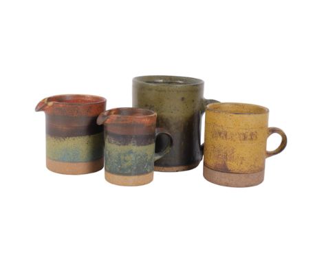 Robin Welch, 1970s Studio pottery, 2 mug and 2 jugs, with maker's marks 