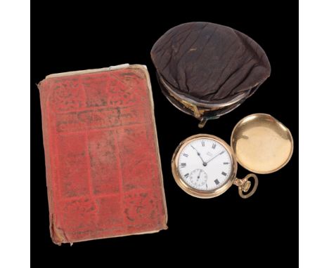 A 14ct gold plated Great War top-wind full hunter pocket watch (A/F but currently working), together with a 1915 volume of th