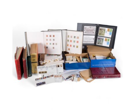 A large quantity of stamp albums, loose stamps, First Day Covers, commemoratives, etc (shelf full) 