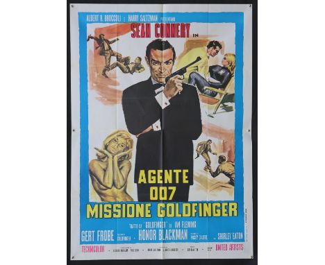 James Bond Goldfinger (R-1970's) Italian Two Foglio film poster, starring Sean Connery, folded, 39 x 55 inches. 