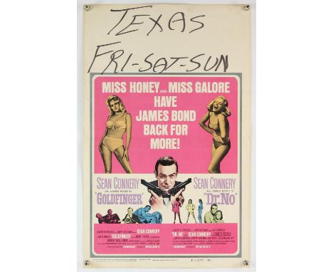 James Bond Goldfinger / Dr. No (R-1966) US Window card, featuring Sean Connery, folded, 14 x 22 inches. 