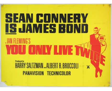 James Bond You Only Live Twice (1960's) British Quad film poster, alternate yellow version, United Artists, folded, 30 x 40 i