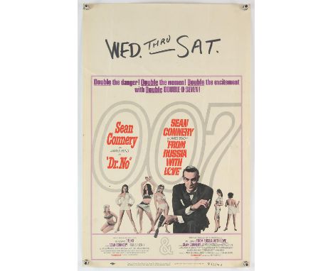 James Bond Dr. No / From Russia with Love (R-1965) US Window card, featuring Sean Connery, flat, 14 x 22 inches. 