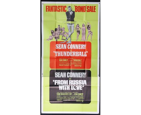 James Bond Thunderball / From Russia with Love (R-1968) US Three Sheet film poster, folded, 41 x 81 inches. 