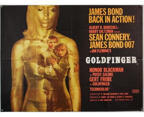 James Bond Goldfinger (1964) British Quad film poster, Style A, art by Robert Brownjohn, starring Sean Connery, United Artist