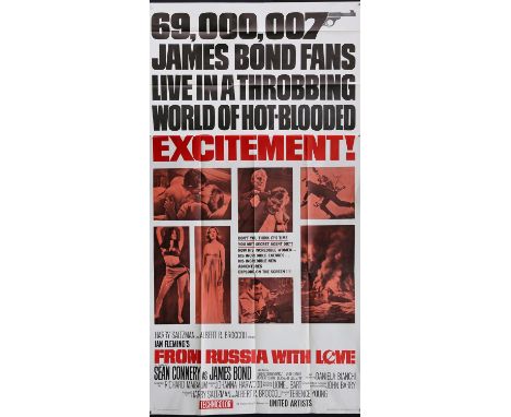 James Bond From Russia with Love (1964) US Three Sheet film poster, Style A, first release, folded, 41 x 81 inches. 