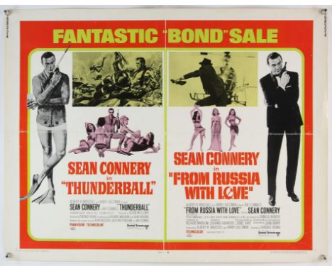 James Bond Thunderball / From Russia with Love (R-1968) US Half Sheet film poster, featuring Sean Connery, folded, 22 x 28 in