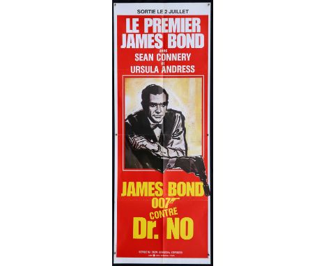 James Bond Dr. No (1980's) French Door panel film poster, starring Sean Connery, folded, 23 x 62 inches. 