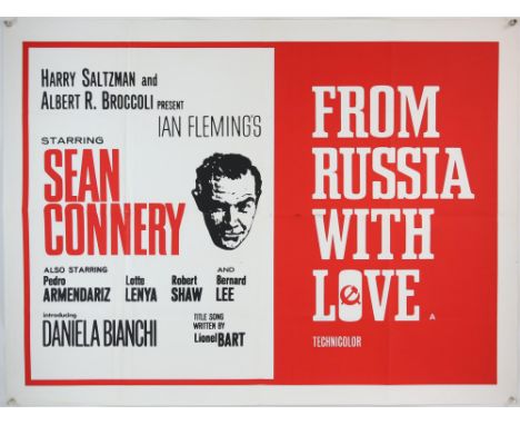James Bond From Russia With Love (R-1963) British Quad film poster, red & white version, United Artists, folded, 30 x 40 inch