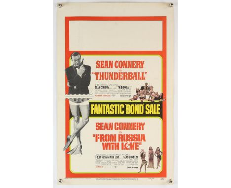 James Bond Thunderball / From Russia with Love (R-1968) US Window card, featuring Sean Connery, folded, 14 x 22 inches. 