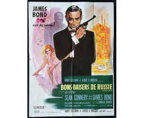 James Bond From Russia with Love (R-1970s) French Grande film poster, starring Sean Connery, folded, 47 x 63 inches. 