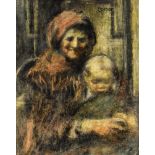 William Conor OBE RHA RUA ROI (1881-1968) GRANDMOTHER AND CHILD crayon titled and with artist's