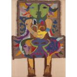 Gerard Dillon (1916-1971) HANDS ACROSS THE BORDER woolen tapestry mounted on raw linen 62 x 44in. (