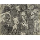 William Conor OBE RHA RUA ROI (1881-1968) THE GOOD STORY charcoal on board signed lower right;