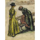 William Conor OBE RHA RUA ROI (1881-1968) LADIES BY A PARK BENCH crayon signed lower right 13½ x 9¾