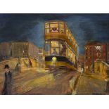 Harry Kernoff RHA (1900-1974) THE TRAM, DUBLIN NOCTURNE,1926 oil on board signed and dated lower