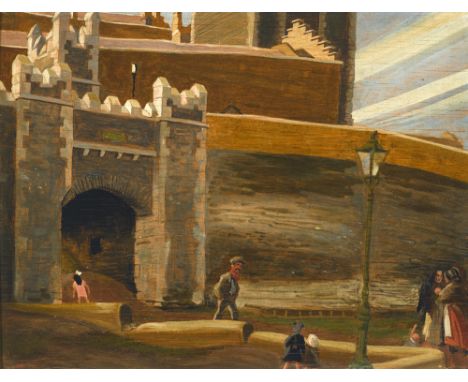 Harry Kernoff RHA (1900-1974) ST. AUDEON'S ARCH, COOK STREET, DUBLIN, 1934 oil on panel signed and dated lower left 12 x 16in