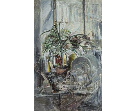 Patrick Swift (1927-1983) STILL LIFE, c.1960-1961 oil on board numbered [104] in red on reverse; with the remains of a portra