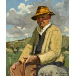Sean O’Sullivan RHA (1906-1964) FARMER SEATED IN A LANDSCAPE, COUNTY GALWAY oil on canvas signed and
