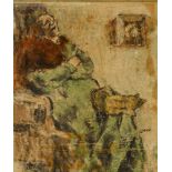 William Conor OBE RHA RUA ROI (1881-1968) TAKING A NAP crayon signed lower right; inscribed on label