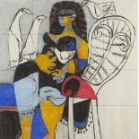 Colin Middleton MBE RHA (1910-1983) WOMAN WITH BIRDS, 1985 pastel and pencil with artist's dated