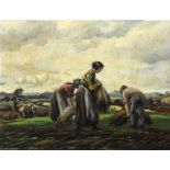 Charles J. McAuley (1910-1999) THE FLAX GATHERERS oil on board signed lower right 16 x 20½in. (40.64