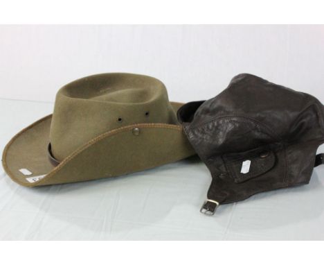 Two vintage hats to include Australian and leather motorcycle types