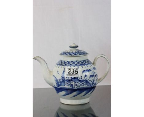 18th Century black & white porcelain teapot.  Possibly Worcester.