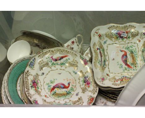 Box of vintage dinner ware ceramics to include; Booths Chelsea birds, Minton Ancestral