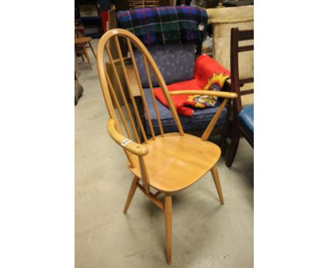 Two Ercol Quaker Pale Dining Chairs, one being a carver