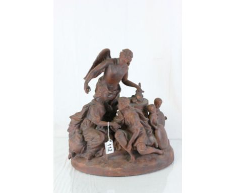 Large Goldscheider terracotta group with winged figure