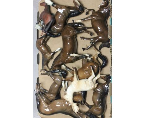 Box of approximately nine vintage Beswick ceramic horses and a deer