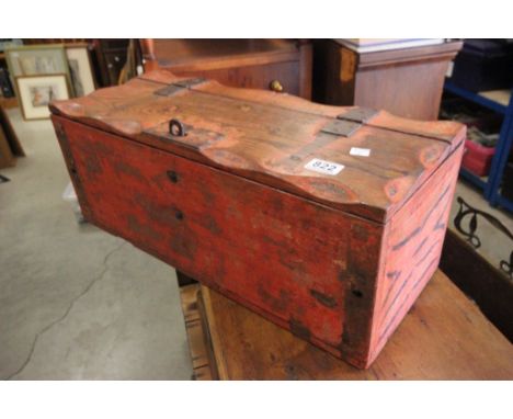 A vintage rustic tack box formerly from a gypsy vardo