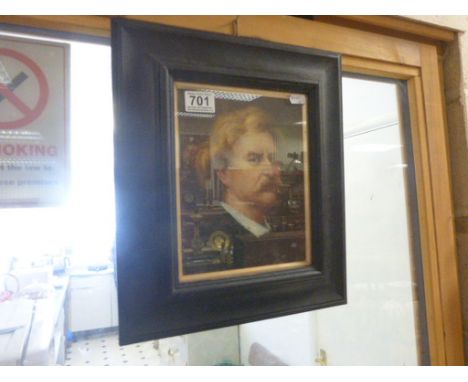 An ebonised framed oil painting portrait of American author Mark Twain