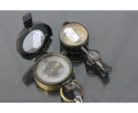 WW1 Verners Pattern military compass dated 1917 with mother of pearl dial plus a similar age map reading compass with lenses