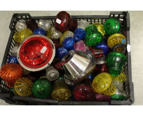 Tray of fairground coloured plastic light fittings