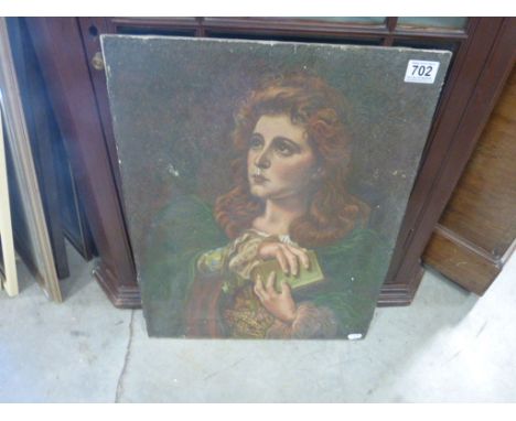 Early 20th century oil on canvas portrait girl holding book 