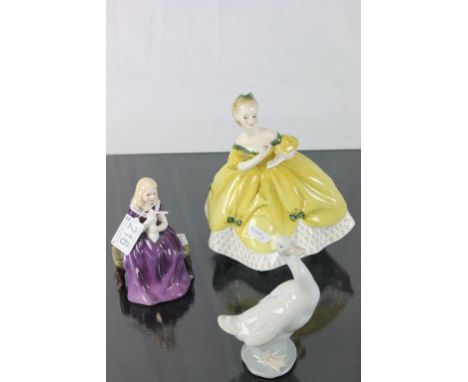 Two Royal Doulton Figurines ' The Last Waltz ' HN2315 and ' Affection ' HN2236 plus a Nao (Lladro) Goose