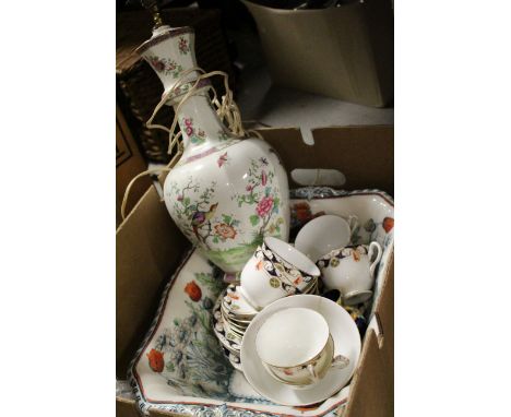 Box of vintage ceramics to include a Copeland lamp base