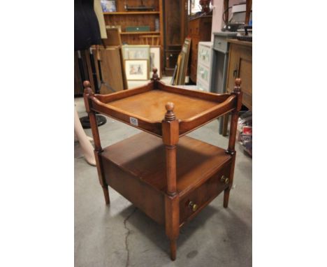 Mahogany Low Side Table with Gallery Top over Shelf with Drawer below