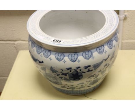 Two Chinese Style Ceramic Jardiniere / Fish Bowls 