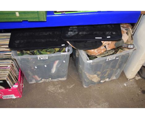 Two boxes of various army surplus clothes