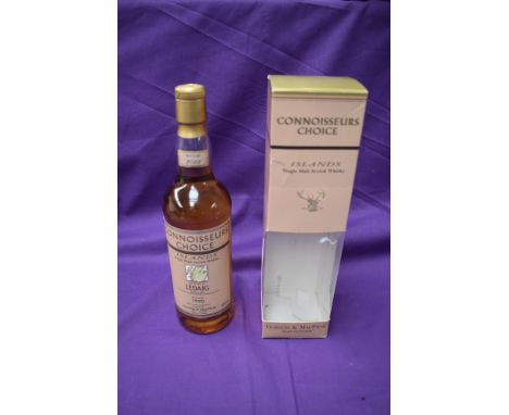 A bottle of Connoisseurs Choice Islands Single Malt Scotch Whisky, distilled in 1990 at Ledaig Distillery, bottled by Gordon 