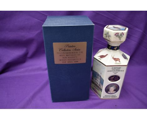 A Pointers limited edition ceramic Balmoral decanter of 12 year old Whisky to commemorate the 80th birthday of Queen Elizabet